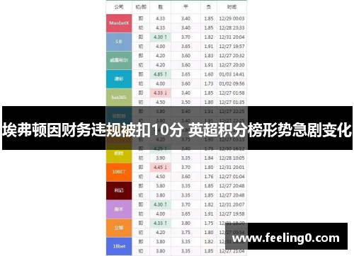埃弗顿因财务违规被扣10分 英超积分榜形势急剧变化